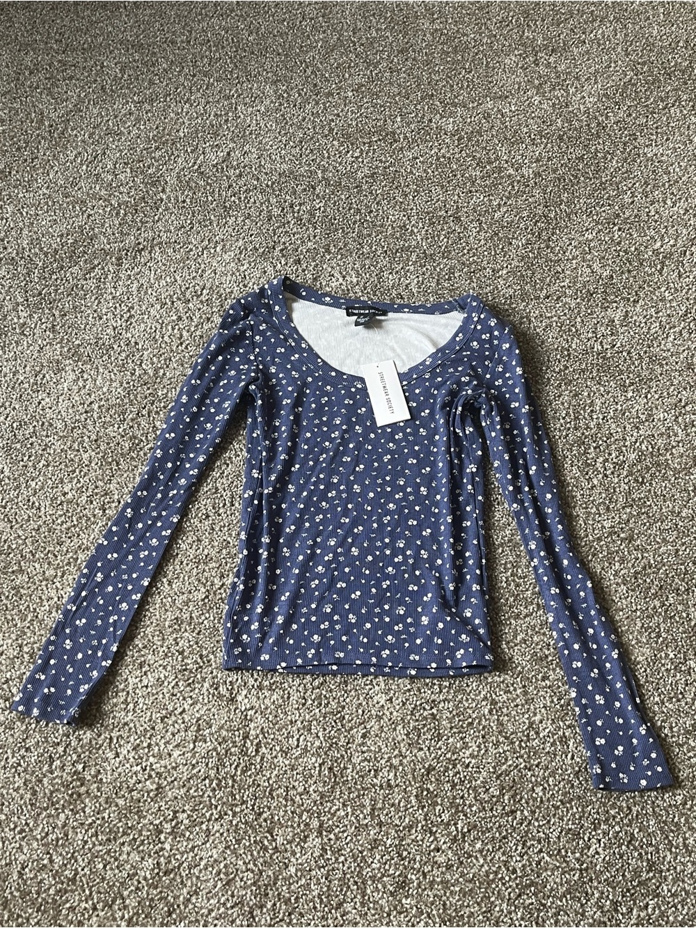 Streetwear Society Blue Floral Long-Sleeve Scoop Neck Top